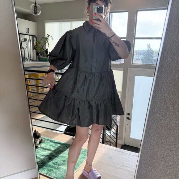 ASOS COLLUSION Tiered Taffeta Smock Dress in Gray - Picture 8 of 9